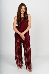 Asymmetrical lace trim cami burgundy Stylish tank top - Womens Fashion Tank Tops at Lush Fashion Lounge Boutique in Oklahoma City