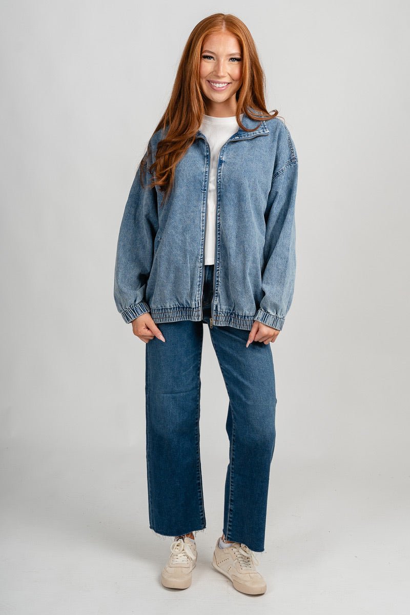 Oversized denim jacket blue – Unique Blazers | Cute Blazers For Women at Lush Fashion Lounge Boutique in Oklahoma City