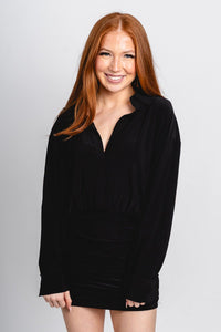 Ruched blouse dress black - Cute dress - Trendy Dresses at Lush Fashion Lounge Boutique in Oklahoma City