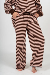 Striped sweatpants pink/brown - Trendy sweatpants - Cute Loungewear Collection at Lush Fashion Lounge Boutique in Oklahoma City