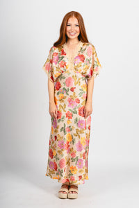 Floral lace trim maxi dress romantic garden - Affordable dress - Boutique Dresses at Lush Fashion Lounge Boutique in Oklahoma City