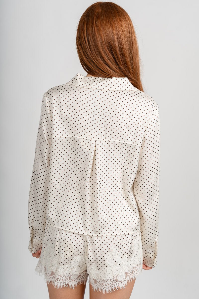 Polka dot button up blouse ivory