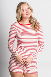 Z Supply pajama day shorts light pink/red - Z Supply shorts - Z Supply Apparel at Lush Fashion Lounge Trendy Boutique Oklahoma City