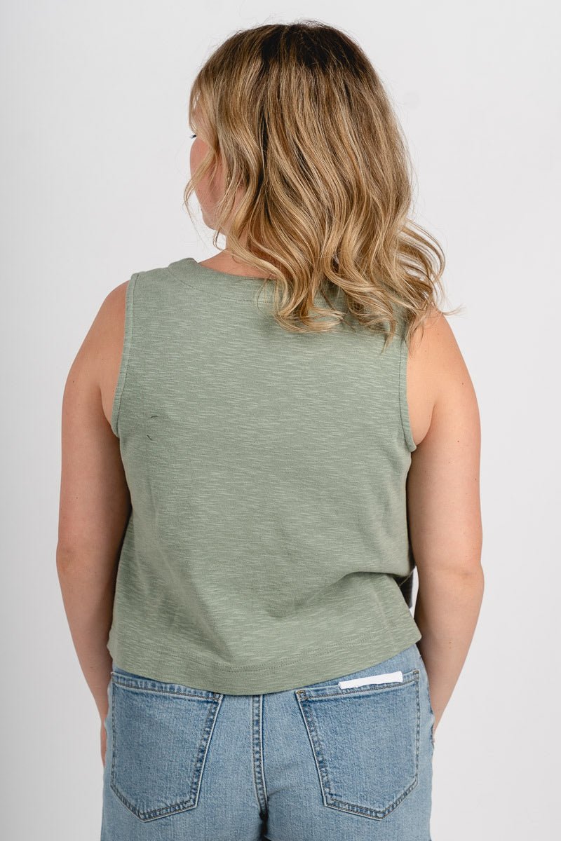 Boxy crop tank top sage green