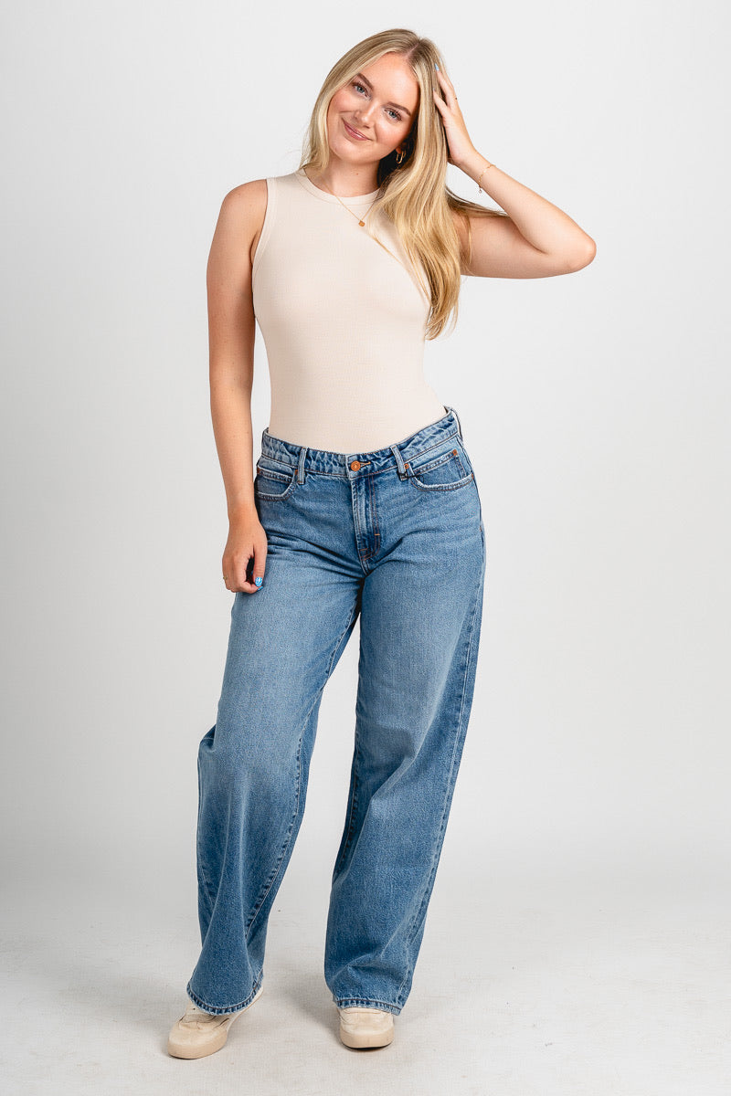 Hidden low rise slung baggy jeans medium denim