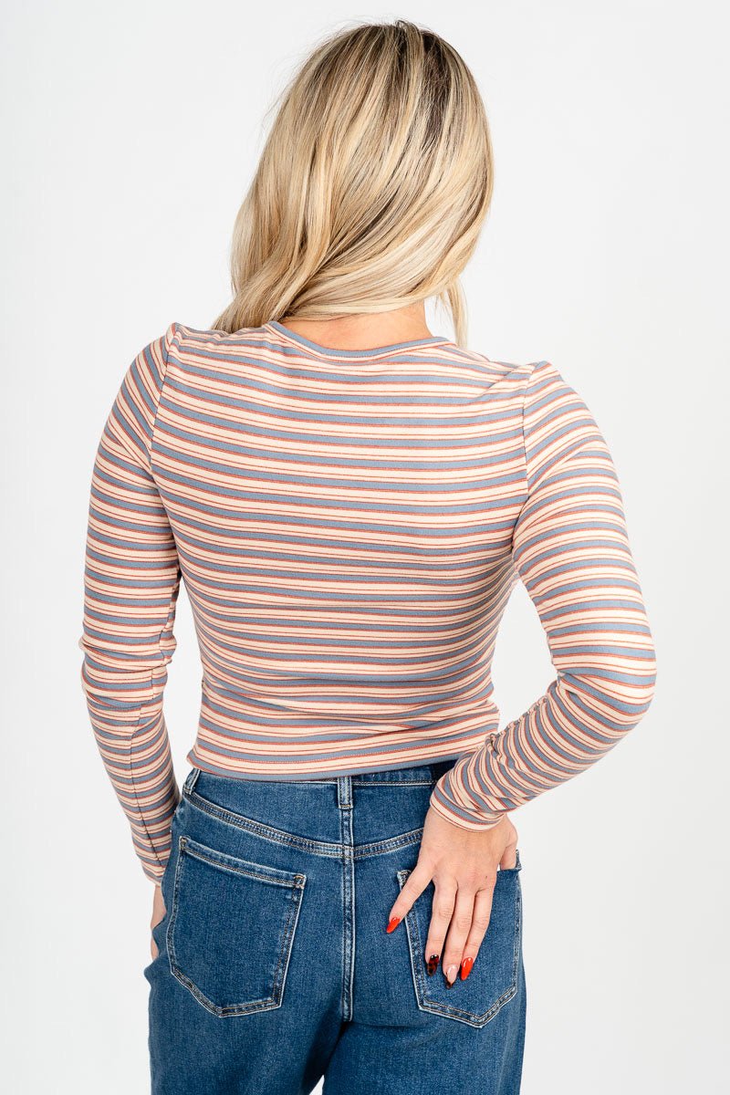 Striped long sleeve top cream/blue