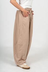 Barrel leg sweatpants taupe - Cute sweatpants - Fun Cozy Basics at Lush Fashion Lounge Boutique in Oklahoma City