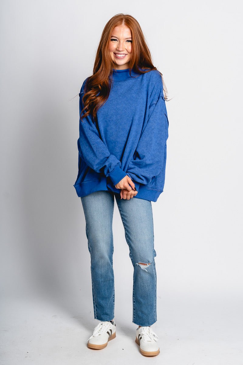 Mock neck sweatshirt royal blue - Oklahoma City inspired graphic t-shirts at Lush Fashion Lounge Boutique in Oklahoma City