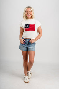 Sleeveless mock neck American flag sweater white - Stylish Sweater - Trendy American Summer Fashion at Lush Fashion Lounge Boutique in Oklahoma