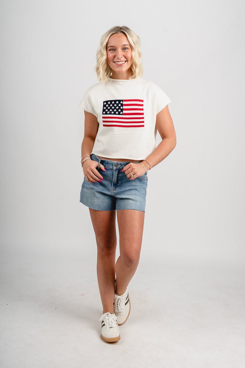 Sleeveless mock neck American flag sweater white - Stylish Sweater - Trendy American Summer Fashion at Lush Fashion Lounge Boutique in Oklahoma