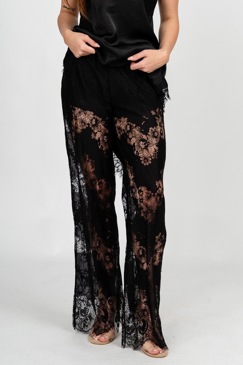 Lace wide leg pants black | Lush Fashion Lounge: women's boutique pants, boutique women's pants, affordable boutique pants, women's fashion pants