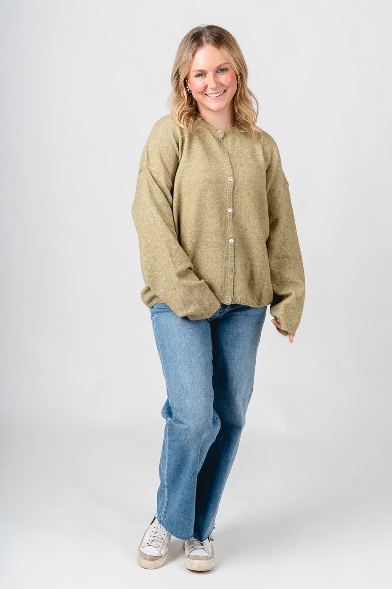 Button up sweater cardigan olive