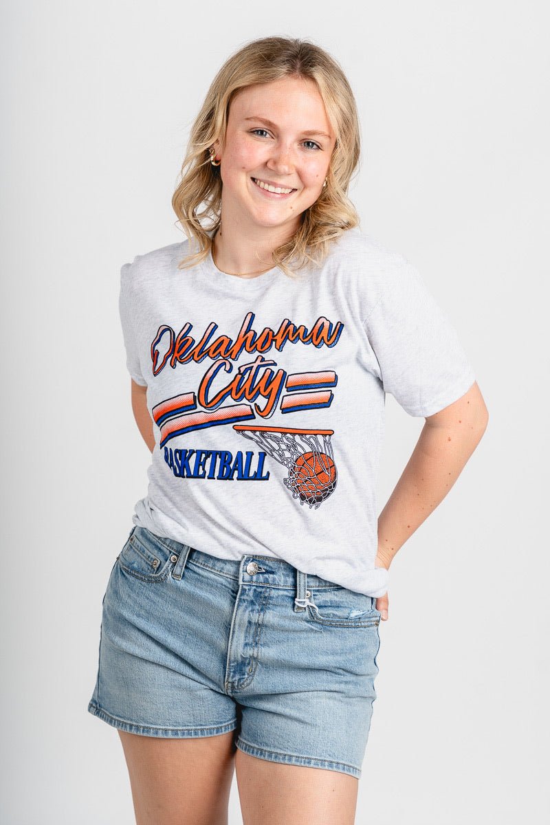 Oklahoma City basketball script swish unisex t-shirt - Trendy OKC Apparel at Lush Fashion Lounge Boutique in Oklahoma City