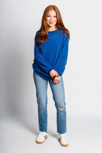 Corded sweatshirt royal blue - Oklahoma City inspired graphic t-shirts at Lush Fashion Lounge Boutique in Oklahoma City