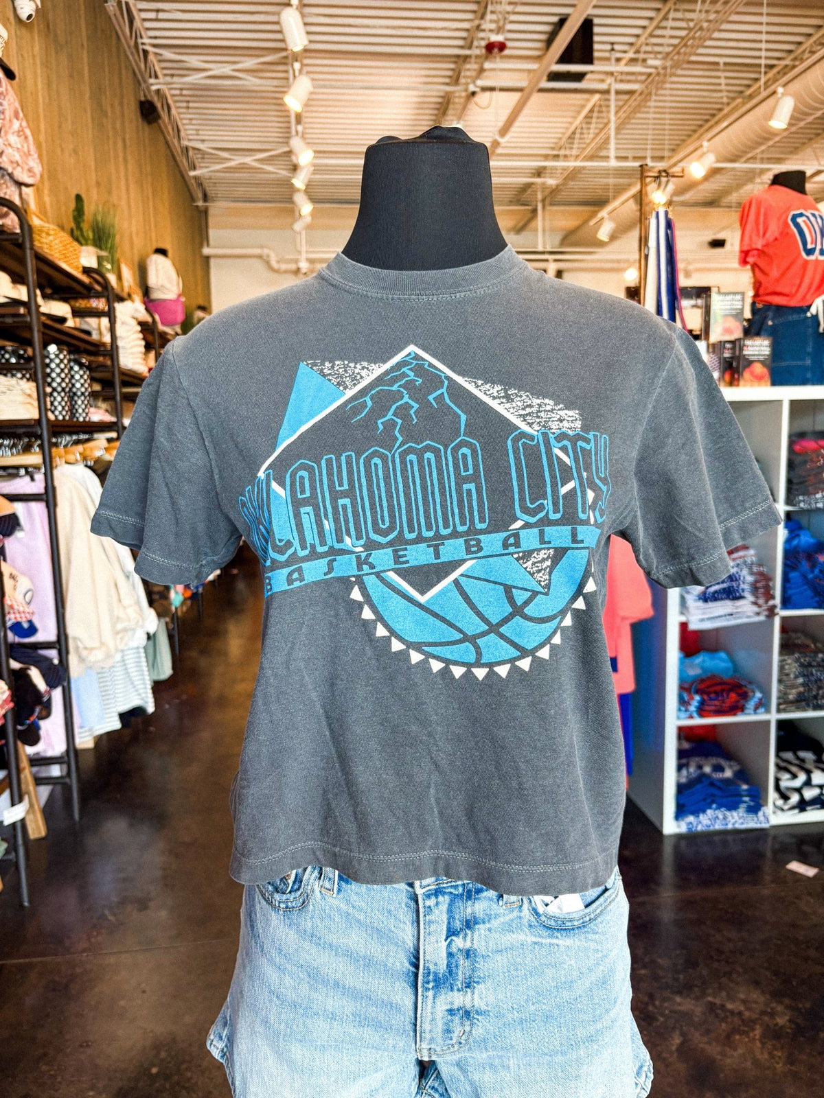 OKC basketball abstract ball crop tee vintage black - Trendy OKC Apparel at Lush Fashion Lounge Boutique in Oklahoma City