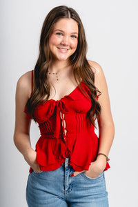 Ruffle peplum top red - Trendy T-Shirts for Valentine's Day at Lush Fashion Lounge Boutique in Oklahoma City