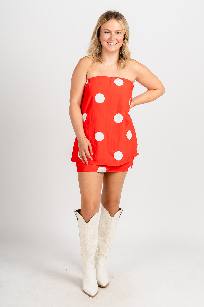 Strapless polka dot top red