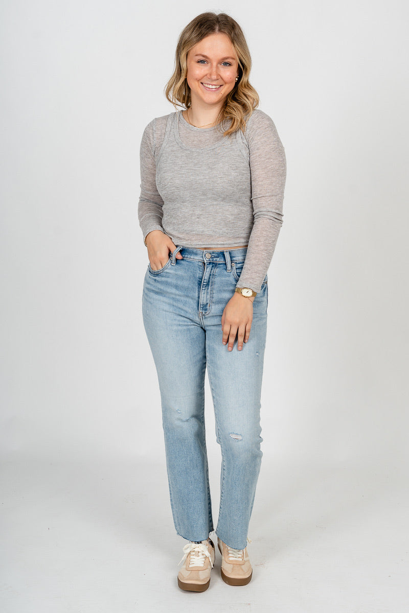 Long sleeve layered top light grey