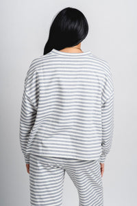 Striped long sleeve top grey/ivory - Adorable top - Stylish Comfortable Outfits at Lush Fashion Lounge Boutique in OKC