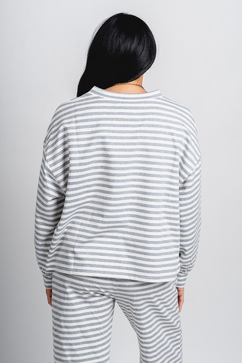 Striped long sleeve top grey/ivory - Adorable top - Stylish Comfortable Outfits at Lush Fashion Lounge Boutique in OKC