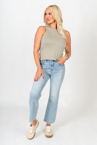 Washed ribbed tank top sage Stylish Tank Top - Womens Fashion Tank Tops at Lush Fashion Lounge Boutique in Oklahoma City