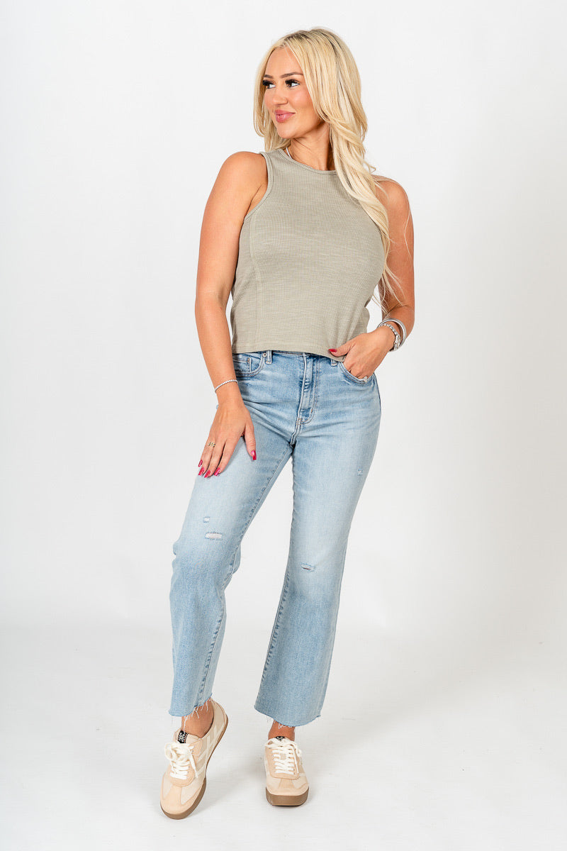 Washed ribbed tank top sage Stylish Tank Top - Womens Fashion Tank Tops at Lush Fashion Lounge Boutique in Oklahoma City
