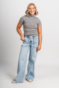 Short sleeve turtleneck sweater heather grey - Trendy Sweaters | Cute Pullover Sweaters at Lush Fashion Lounge Boutique in Oklahoma City