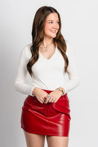 Faux leather mini skirt red - Trendy Valentine's T-Shirts at Lush Fashion Lounge Boutique in Oklahoma City