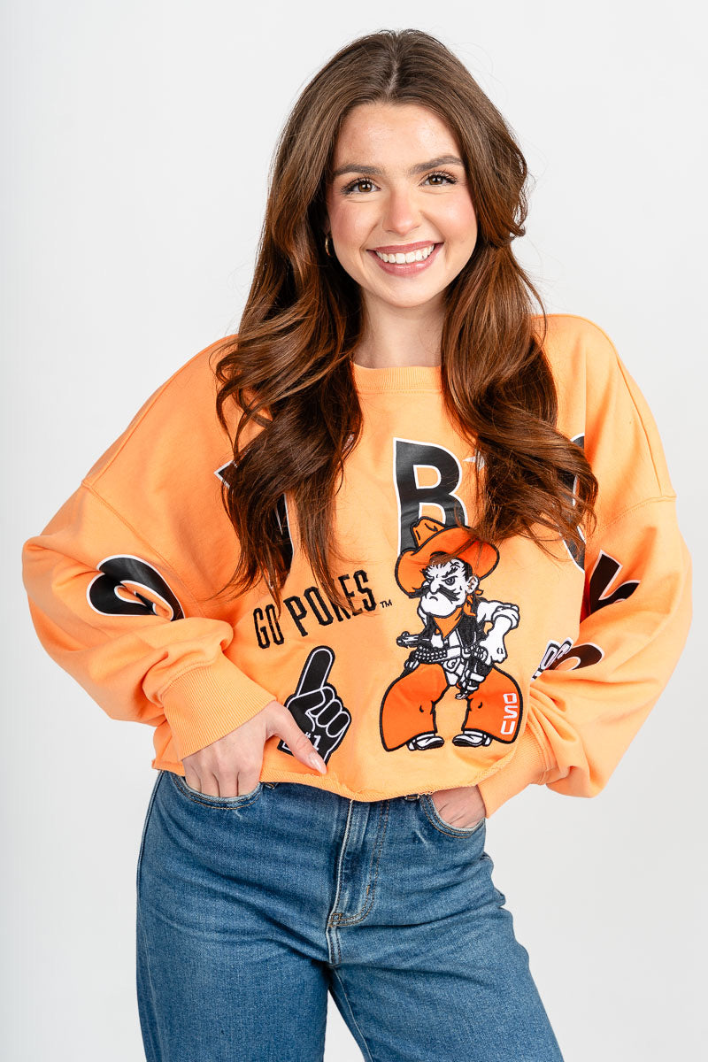 OSU OSU Cowboys patched up crop sweatshirt orange Sweatshirt | Lush Fashion Lounge Trendy Oklahoma State Cowboys Apparel & Cute Gameday T-Shirts