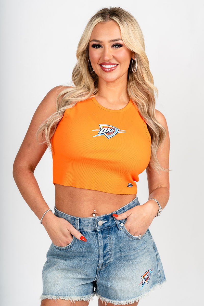 Oklahoma City Thunder cut off tank top orange - Affordable tank top - Boutique Tank Tops at Lush Fashion Lounge Boutique in Oklahoma City