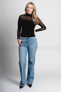 Mesh long sleeve top black - Trendy Valentine's T-Shirts at Lush Fashion Lounge Boutique in Oklahoma City
