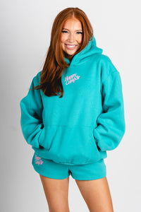 Happy Camper hoodie candy teal - Trendy hoodie - Cute Loungewear Collection at Lush Fashion Lounge Boutique in Oklahoma City