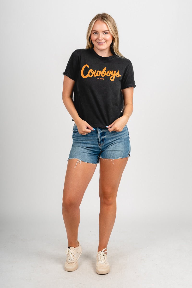 OSU OSU Cowboys bold script Ellie tee black T-shirt | Lush Fashion Lounge Trendy Oklahoma State Cowboys Apparel & Cute Gameday T-Shirts