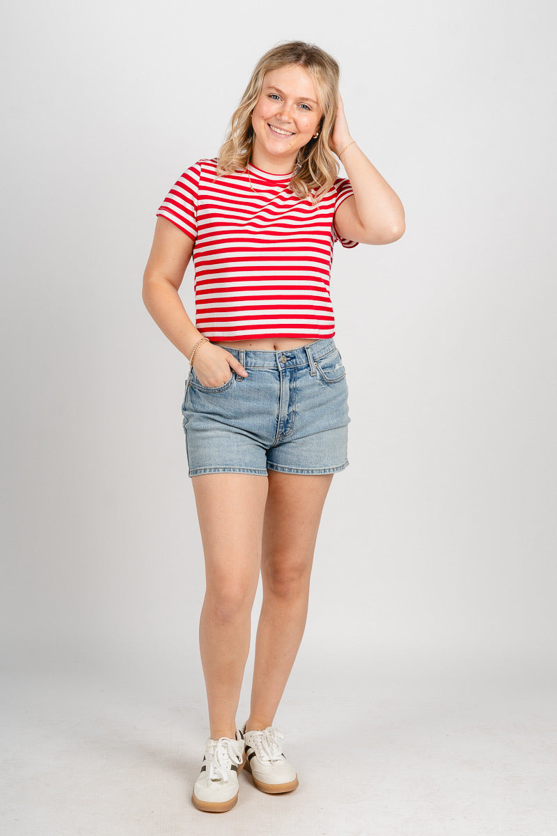 Striped crop tee red/white