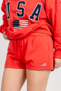 Flag sweat shorts tomato - Trendy shorts - Cute American Summer Collection at Lush Fashion Lounge Boutique in Oklahoma City