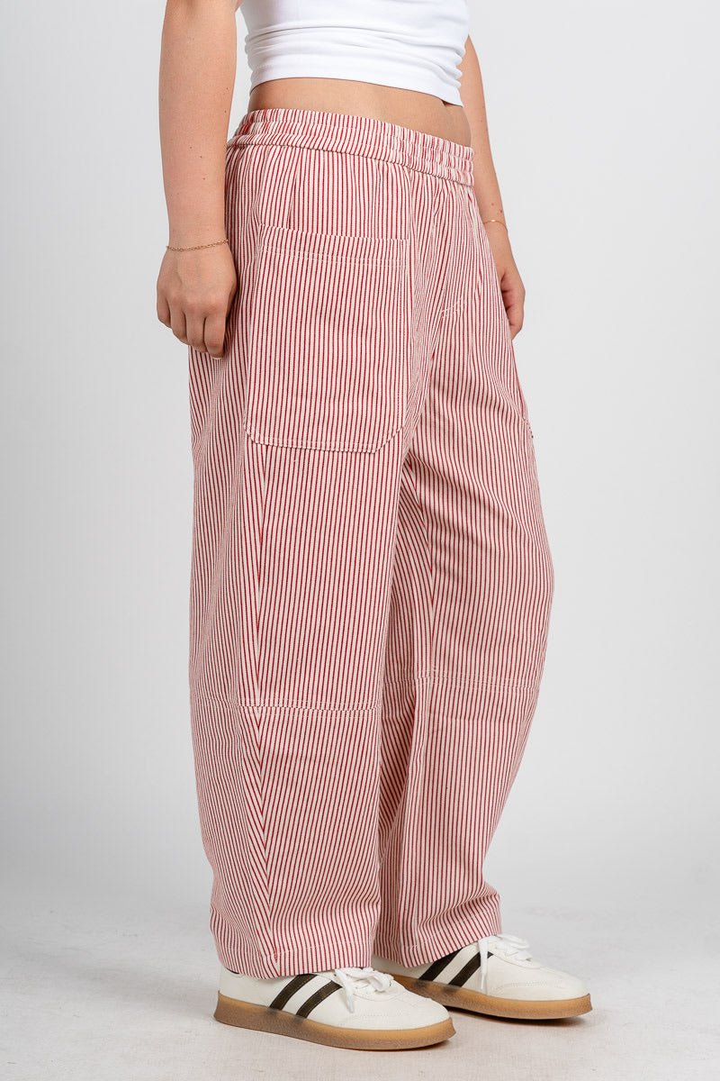 Striped barrel pants white/red | Lush Fashion Lounge: women's boutique pants, boutique women's pants, affordable boutique pants, women's fashion pants