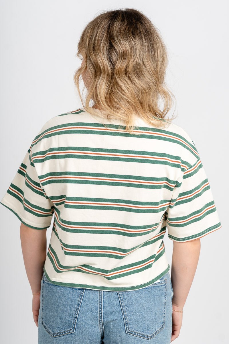 Striped crop tee ivory/green
