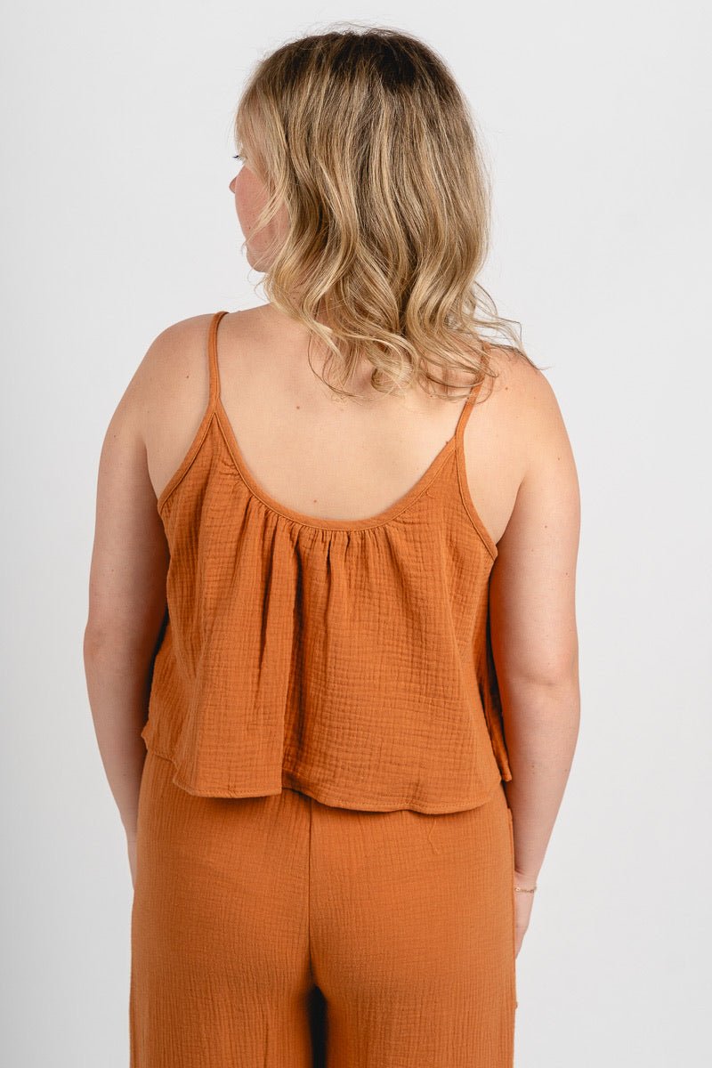 Tie detail gauze tank top maple