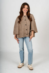 Sweater cape cardigan taupe – Unique Sweaters | Lounging Sweaters and Womens Fashion Sweaters at Lush Fashion Lounge Boutique in Oklahoma City