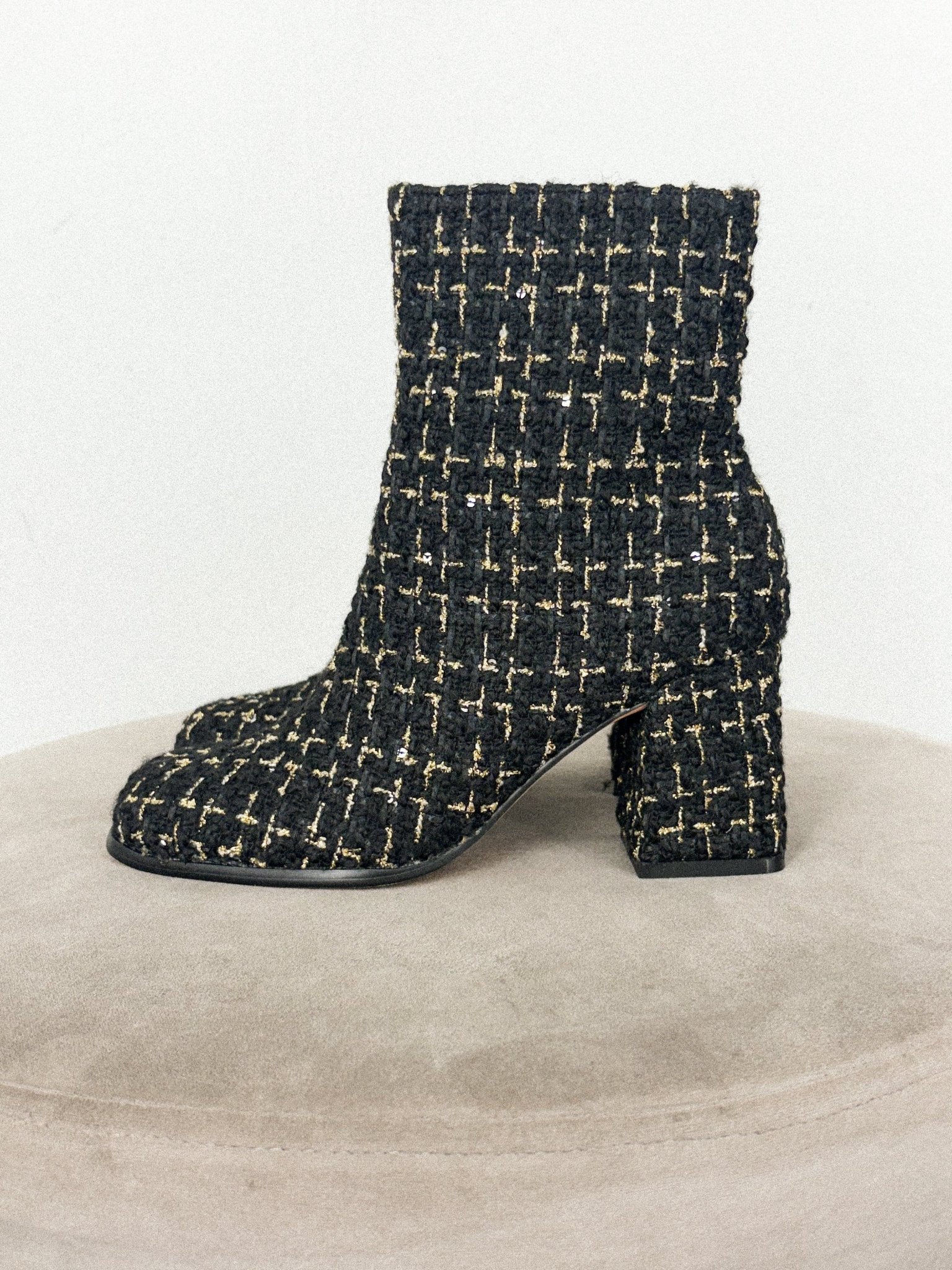 Demi tweed block heel ankle boot black - Trendy Shoes - Fashion Shoes at Lush Fashion Lounge Boutique in Oklahoma City