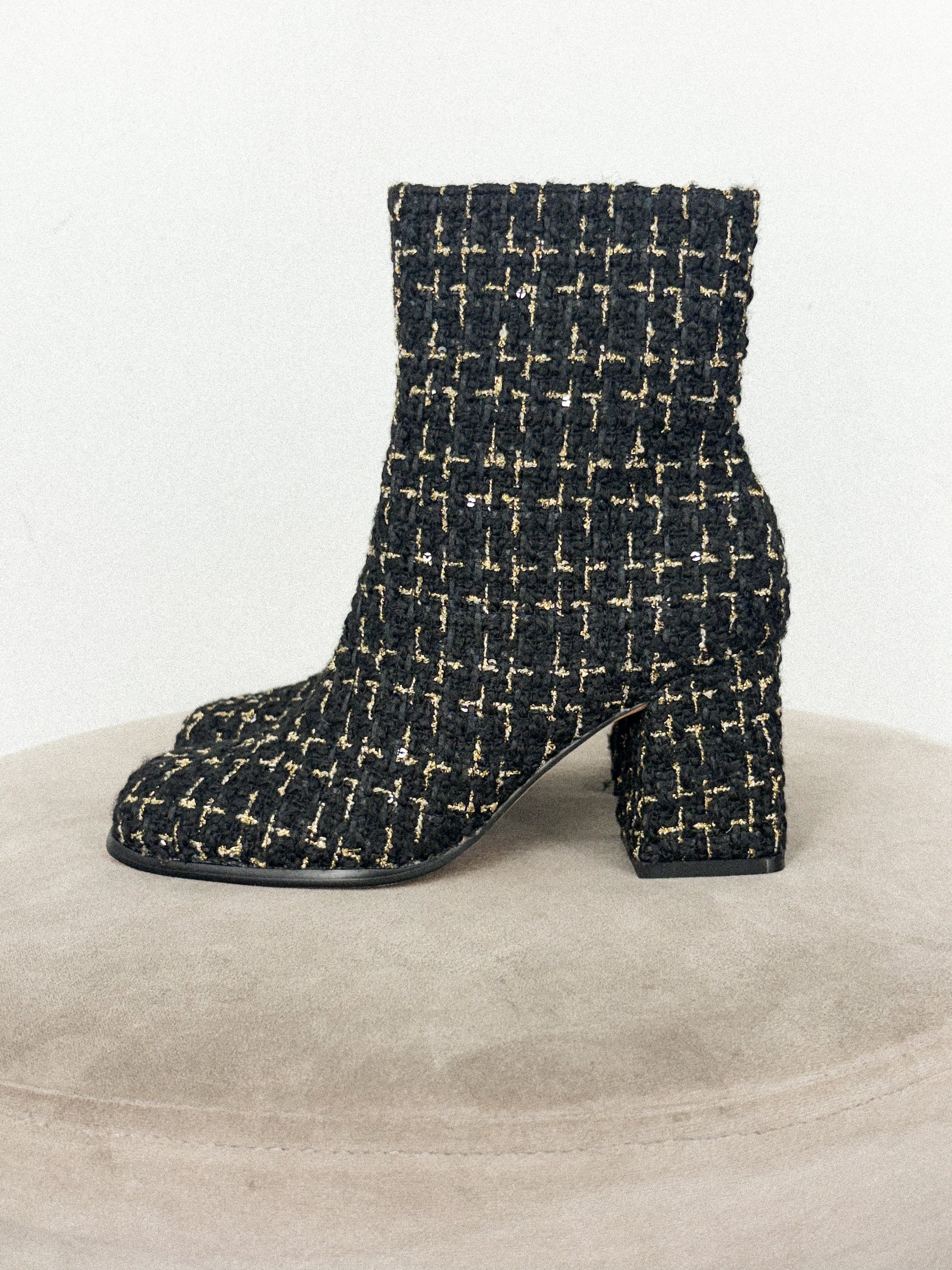 Demi tweed block heel ankle boot black