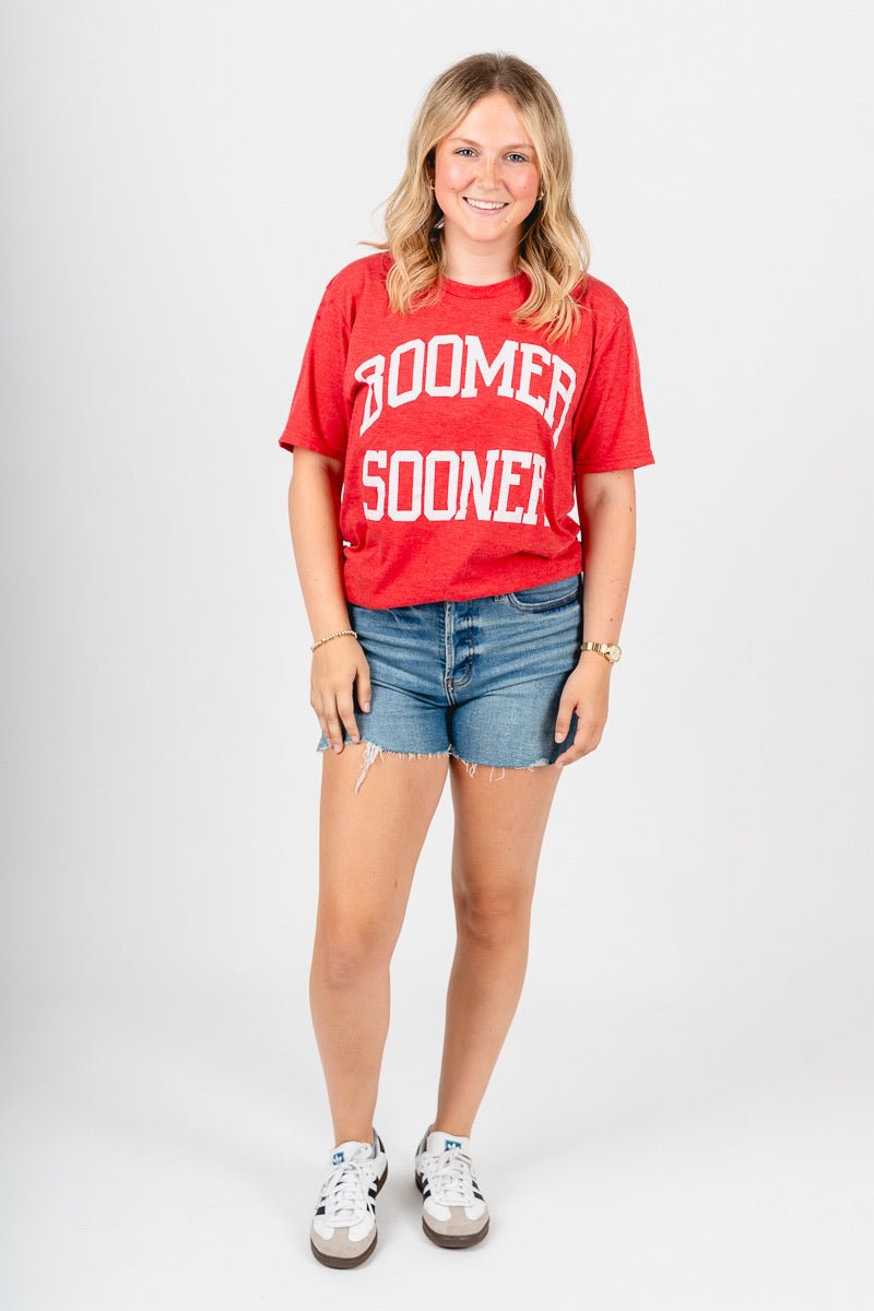 OU OU Sooners boomer sooner simple unisex t-shirt red T-shirt | Lush Fashion Lounge Trendy Oklahoma University Sooners Apparel & Cute Gameday T-Shirts