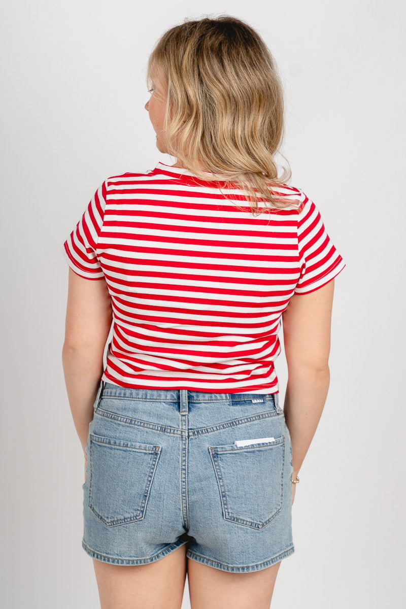 Striped crop tee red/white