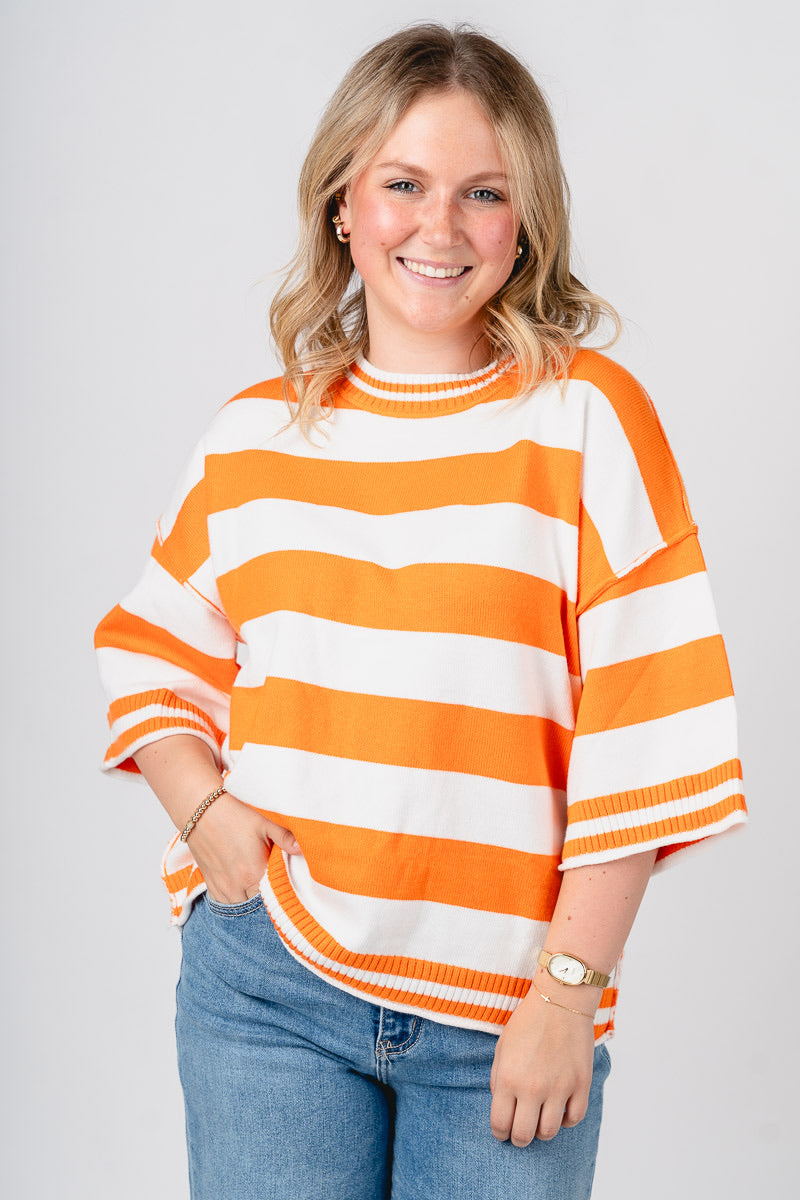 Striped short sleeve oversized sweater orange/white
