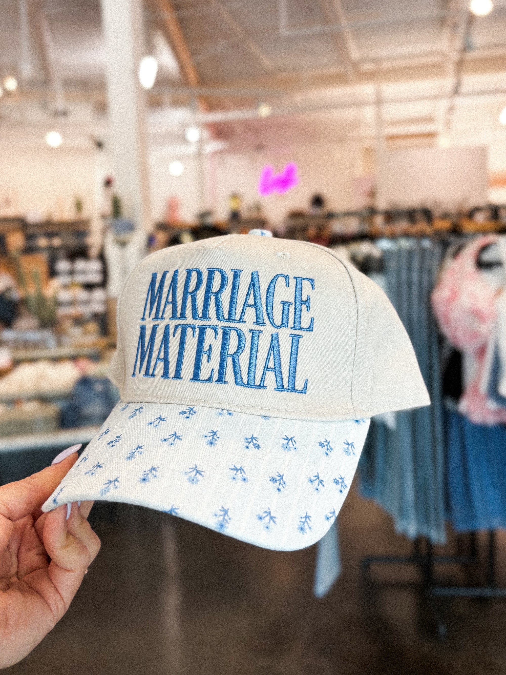 Marriage material floral hat blue
