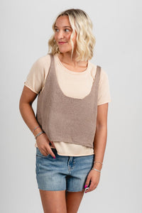 Layered knit tank top sweater sand beige - Cute top - Trendy Tank Tops at Lush Fashion Lounge Boutique in Oklahoma City
