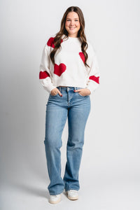 Heart print sweater cream - Cute Valentine's Day Outfits at Lush Fashion Lounge Boutique in Oklahoma City