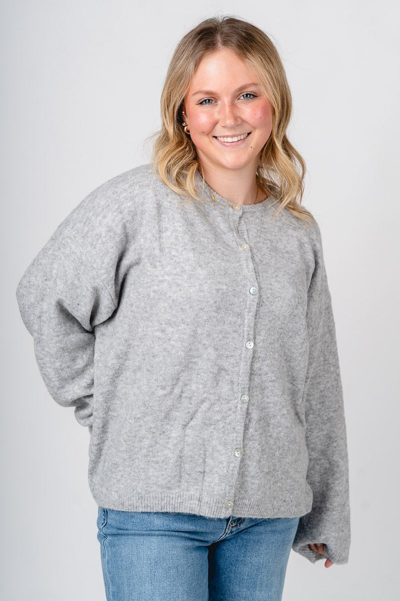 Button up sweater cardigan heather grey - Cute Cardigan - Trendy Cardigans & Stylish Kimonos at Lush Fashion Lounge Boutique in Oklahoma City
