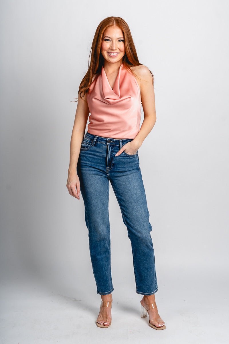 Cowl neck halter top apricot