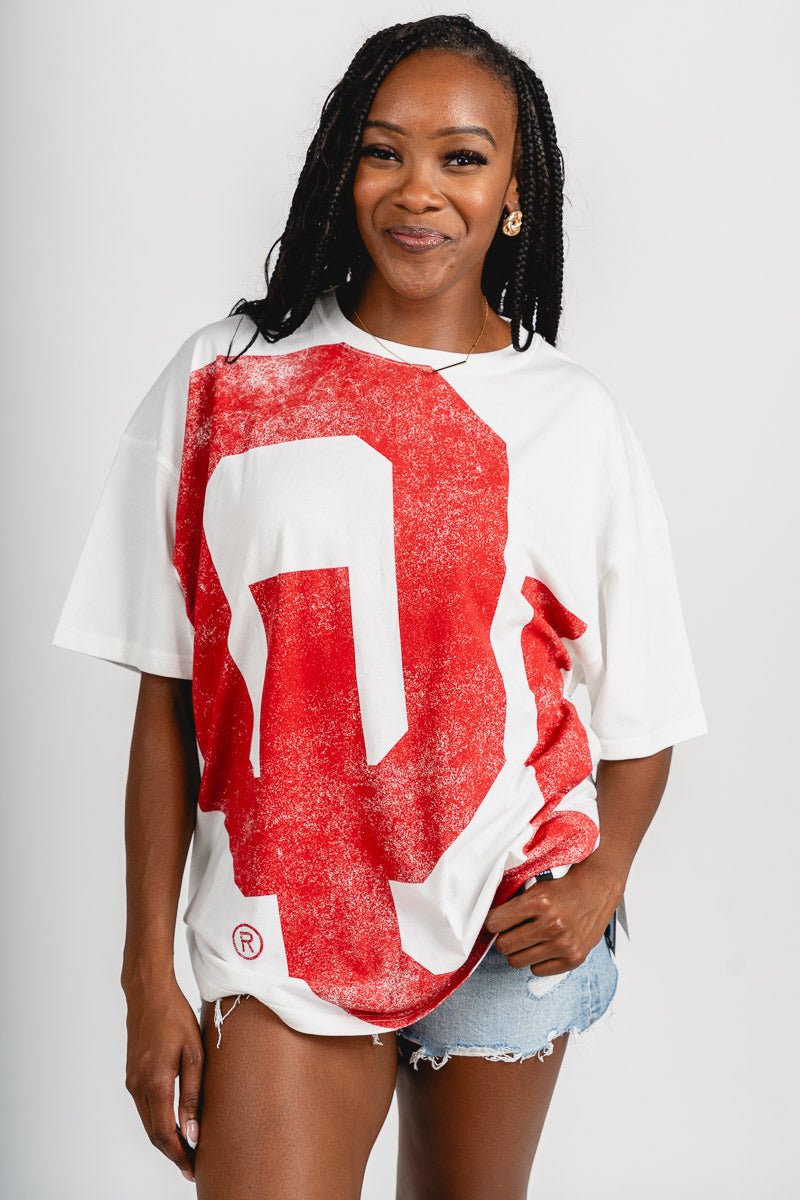 OU OU OKLA Lawson logo oversized t-shirt white T-shirt | Lush Fashion Lounge Trendy Oklahoma University Sooners Apparel & Cute Gameday T-Shirts